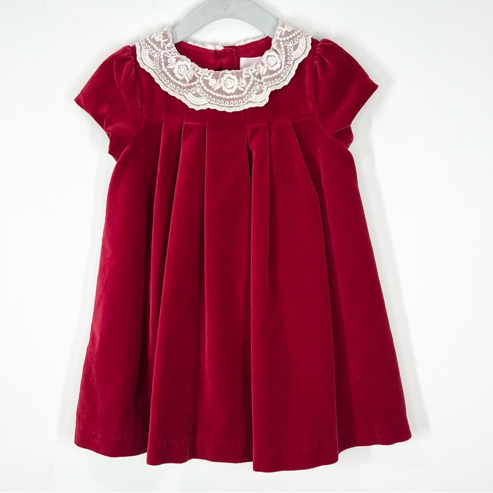 Janie and Jack Red Velvet Lace Collar Holiday Dress 6-12 months